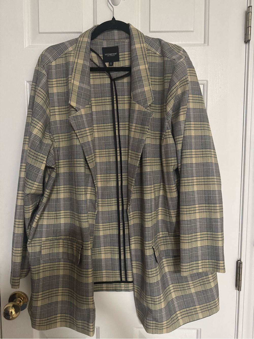 Liverpool Los Angeles 3X Blazer Yellow and Gray Plaid Open Blazer